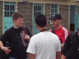 Stu, Russell and Mike talk over the donation strategy in kenya