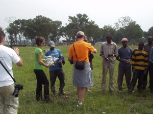 Handing out Solvay Concert band t-shirts to Kenyan work crew